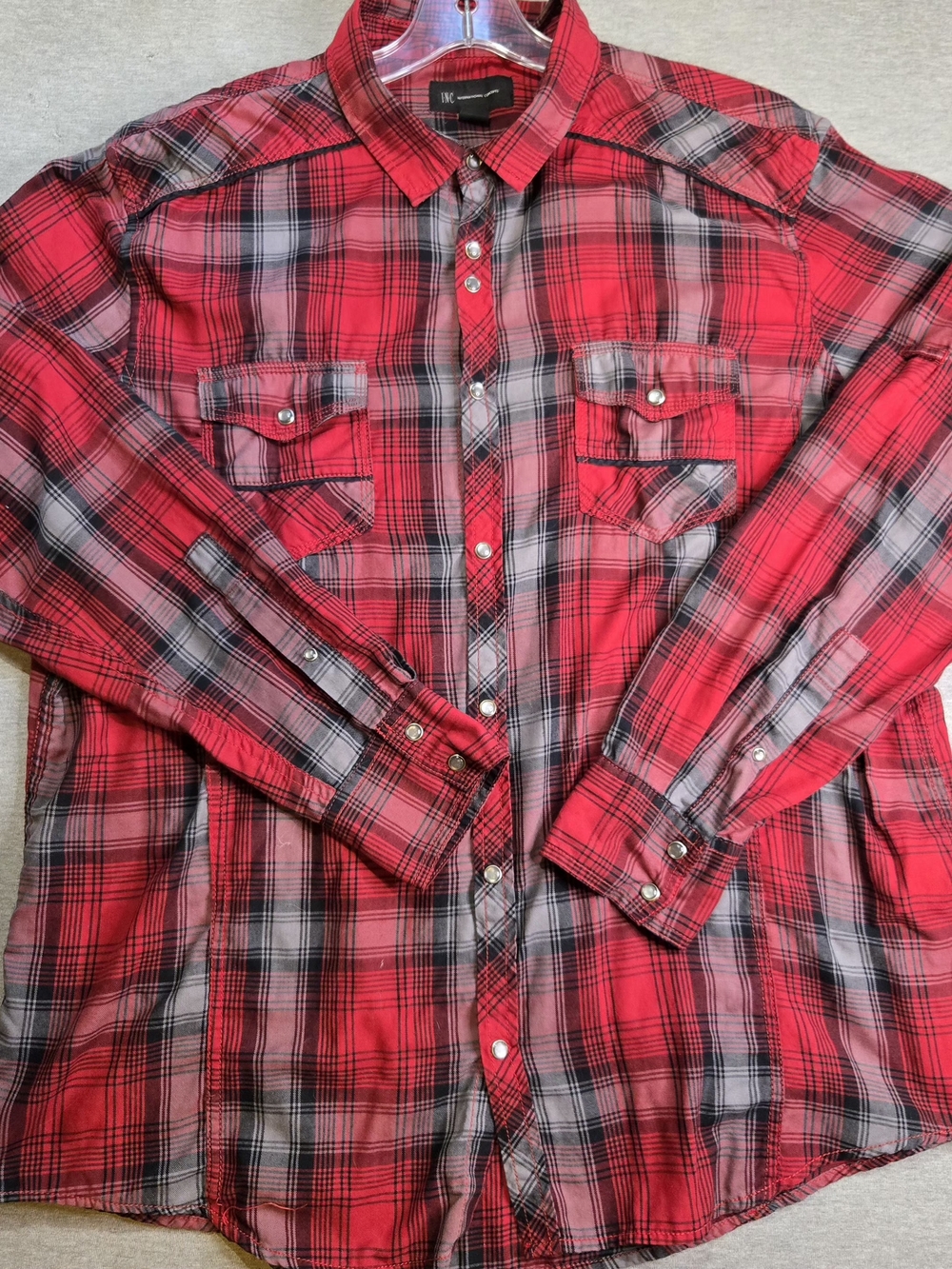 INC International Concepts Red and Black Plaid Button-Down Shirt